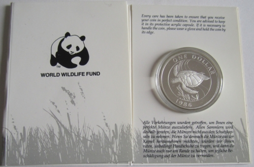 Bermuda 1 Dollar 1986 25 Jahre WWF Suppenschildkröte PP