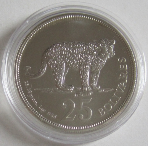 Venezuela 25 Bolivares 1975 15 Years WWF Jaguar Silver BU