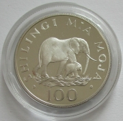 Tanzania 100 Shilingi 1986 25 Years WWF Elephant Silver...