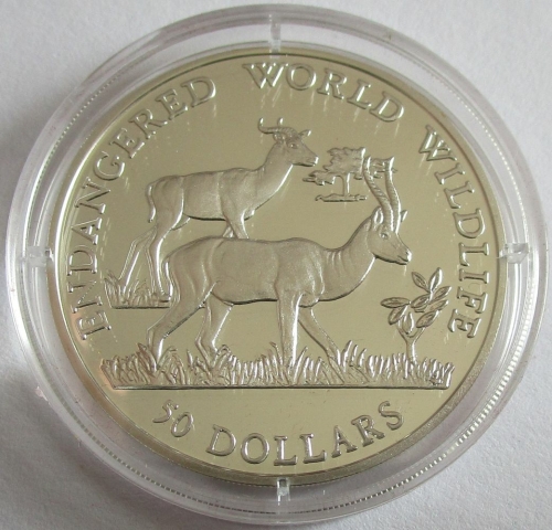 Cook Islands 50 Dollars 1990 Wildlife Grants & Dama Gazelle Silver