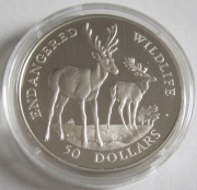 Cook Islands 50 Dollars 1991 Wildlife Fallow Deer Silver