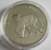 Cook Islands 50 Dollars 1991 Wildlife Cougar / Puma Silver