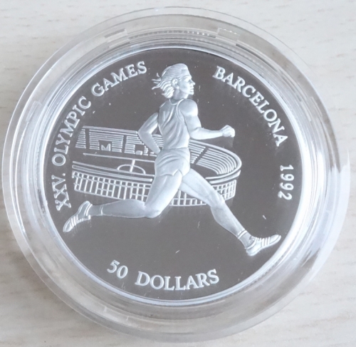 Cook Islands 50 Dollars 1990 Olympics Barcelona Marathon Silver