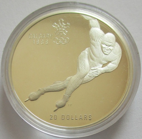 Canada 20 Dollars 1985 Olympics Calgary Speed Skating 1 Oz Silver