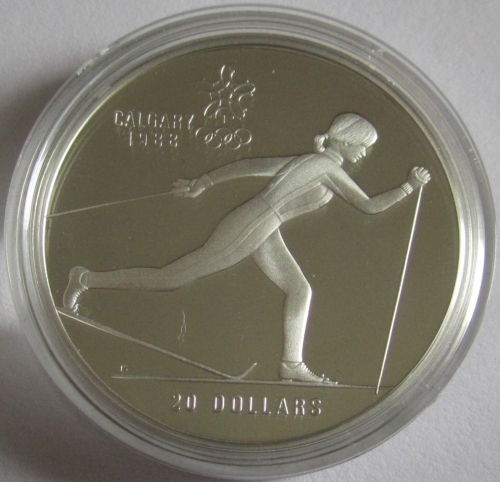 Canada 20 Dollars 1986 Olympics Calgary Cross-Country Skiing 1 Oz Silver
