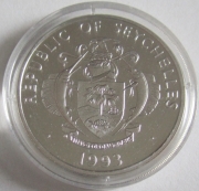Seychelles 25 Rupees 1993 Wildlife Magpie-Robin Silver