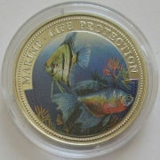 Liberia 1 Dollar 1996 Marine Life Protection Angelfish & Fighting Fish
