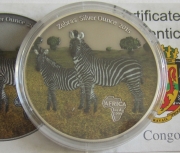Kongo 1000 Francs 2015 Tiere Zebra Koloriert