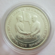 Rwanda 200 Francs 1972 FAO 10 Years Independence Silver