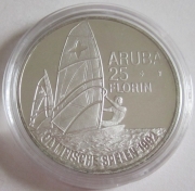 Aruba 25 Florin 1992 Olympics Barcelona Sailing Silver Proof