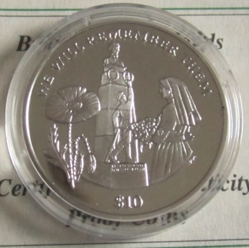 British Virgin Islands 10 Dollars 2014 World War I Edith Cavell Silver