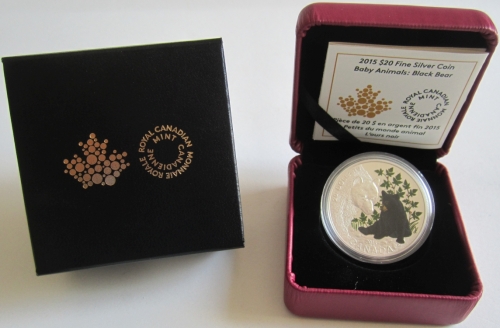 Canada 20 Dollars 2015 Baby Animals Black Bear 1 Oz Silver