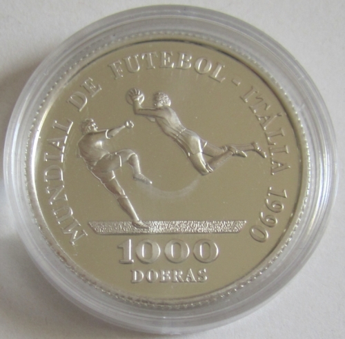 São Tomé & Príncipe 1000 Dobras 1990 Football World Cup Italy Goalkeeper Silver