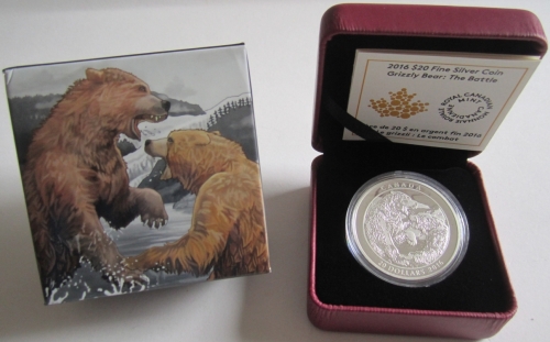 Canada 20 Dollars 2016 Grizzly Bear Battle 1 Oz Silver