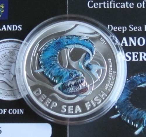 Pitcairn 2 Dollars 2011 Deep Sea Fish Melanostomias Biseriatus