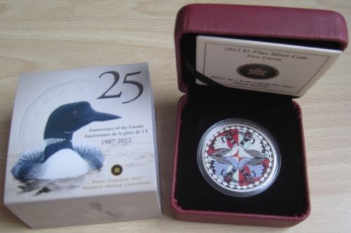 Canada 1 Dollar 2012 25 Years Loonie Two Loons 1 Oz Silver