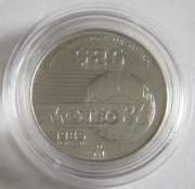 Mexico 25 Pesos 1985 Football World Cup Ball Silver BU