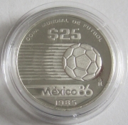 Mexico 25 Pesos 1985 Football World Cup Moving Ball 1/4 Oz Silver Proof