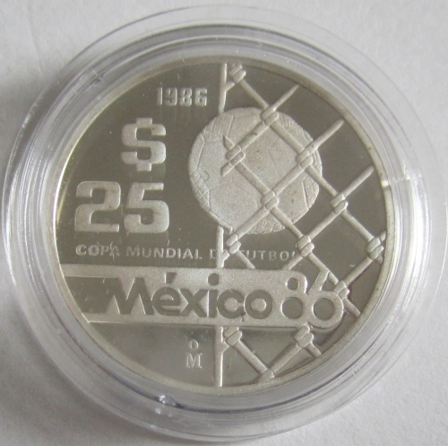 Mexico 25 Pesos 1986 Football World Cup Goal 1/4 Oz Silver Proof