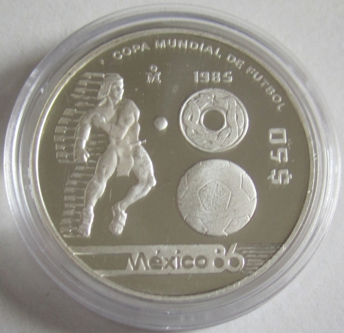 Mexico 50 Pesos 1985 Football World Cup Ulama 1/2 Oz Silver Proof