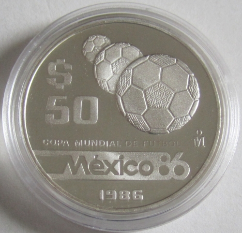 Mexico 50 Pesos 1986 Football World Cup Balls 1/2 Oz Silver Proof