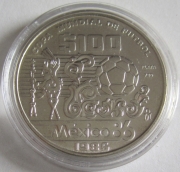 Mexico 100 Pesos 1985 Football World Cup Aztec Silver BU