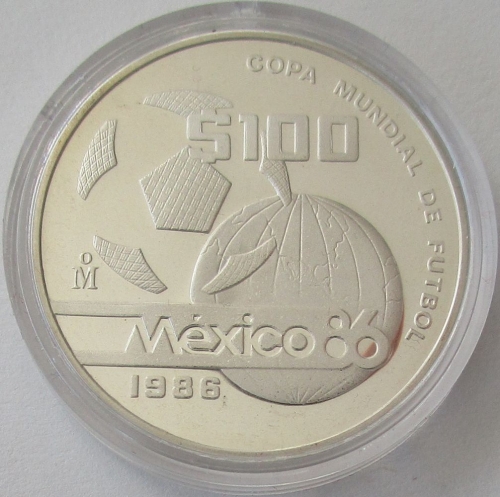 Mexico 100 Pesos 1986 Football World Cup Globe 1 Oz Silver Proof