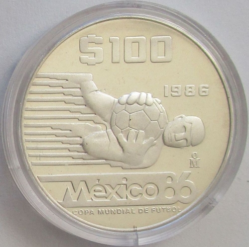 Mexico 100 Pesos 1986 Football World Cup Goalkeeper 1 Oz Silver Proof