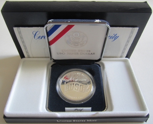 USA 1 Dollar 1991 50 Years USO Silver Proof