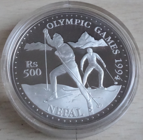 Nepal 500 Rupees 1994 Olympics Lillehammer Cross-Country Skiing Silver