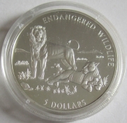 Cook Islands 5 Dollars 1996 Wildlife Asiatic Lion Silver