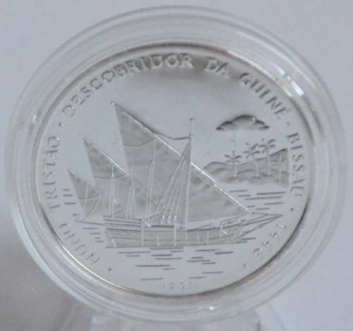 Guinea-Bissau 10000 Pesos 1991 Ships Caravel of Nuno Tristão Silver