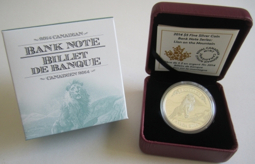 Canada 5 Dollars 2014 Bank Note Lion on the Mountain Silver