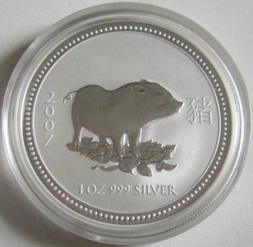 Australia 1 Dollar 2007 Lunar I Pig 1 Oz Silver