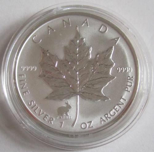 Canada 5 Dollars 1999 Maple Leaf Lunar Rabbit Privy 1 Oz Silver