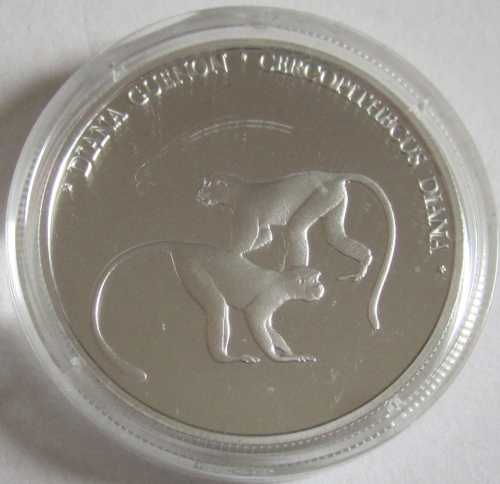 Liberia 10 Dollars 2000 Wildlife Diana Monkey Silver