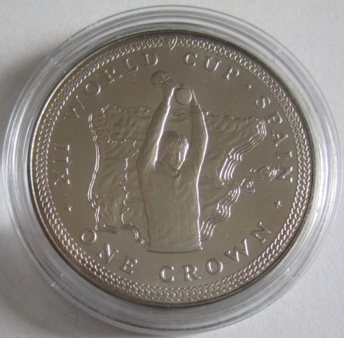 Isle of Man 1 Crown 1982 Fußball-WM in Spanien Pokal Silber BU