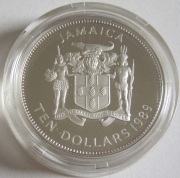 Jamaica 10 Dollars 1989 500 Years America Santa Maria Silver