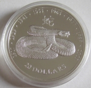 Liberia 20 Dollars 2001 Lunar Snake Silver