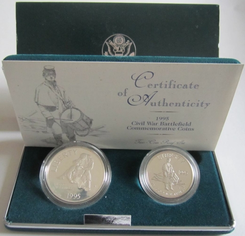 USA 1/2 Dollar + 1 Dollar 1995 100 Years Gettysburg National Military Park Proof