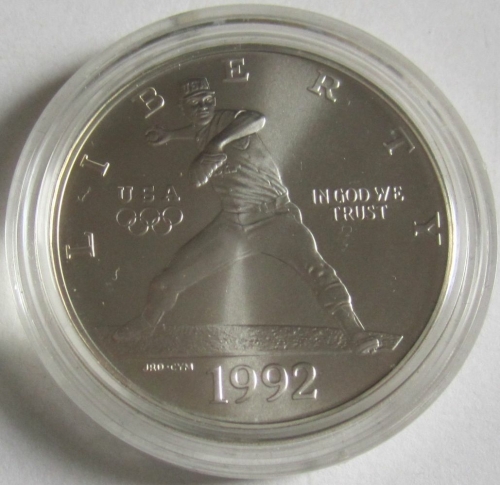 USA 1 Dollar 1992 Olympics Barcelona Baseball Silver BU