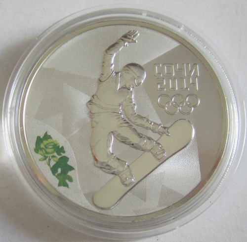 Russia 3 Roubles 2014 Olympics Sochi Snowboard 1 Oz Silver