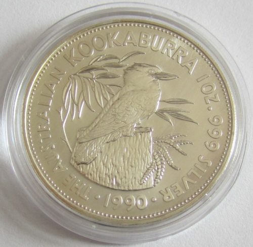 Australia 5 Dollars 1990 Kookaburra 1 Oz Silver