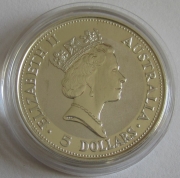 Australia 5 Dollars 1991 Kookaburra 1 Oz Silver