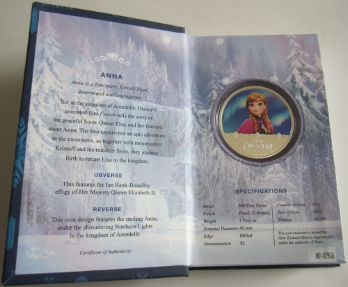 Niue 2 Dollars 2016 Disney Frozen Anna 1 Oz Silver
