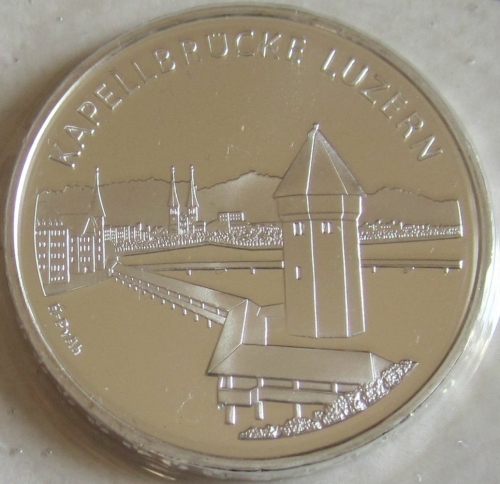 Switzerland 20 Franken 2005 Monuments Kapellbrücke Luzern Silver BU