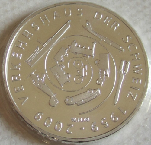 Switzerland 20 Franken 2009 50 Years Museum of Transport Silver BU