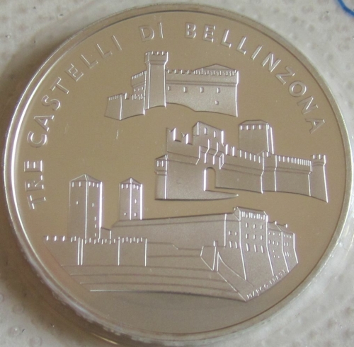 Switzerland 20 Franken 2004 UNESCO Three Castles of Bellinzona Silver BU