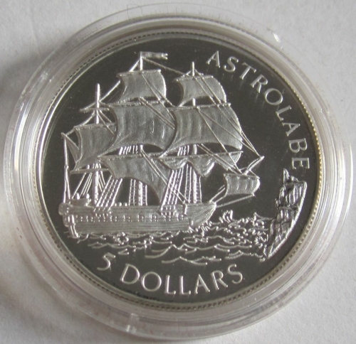 Cook Islands 5 Dollars 1992 Ships Astrolabe Silver