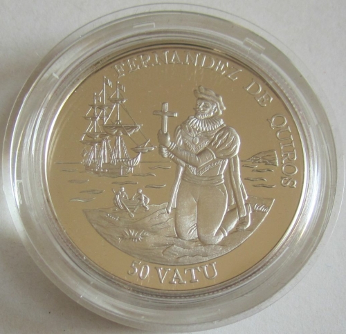 Vanuatu 50 Vatu 1992 Ships Fernandez de Quiros Silver